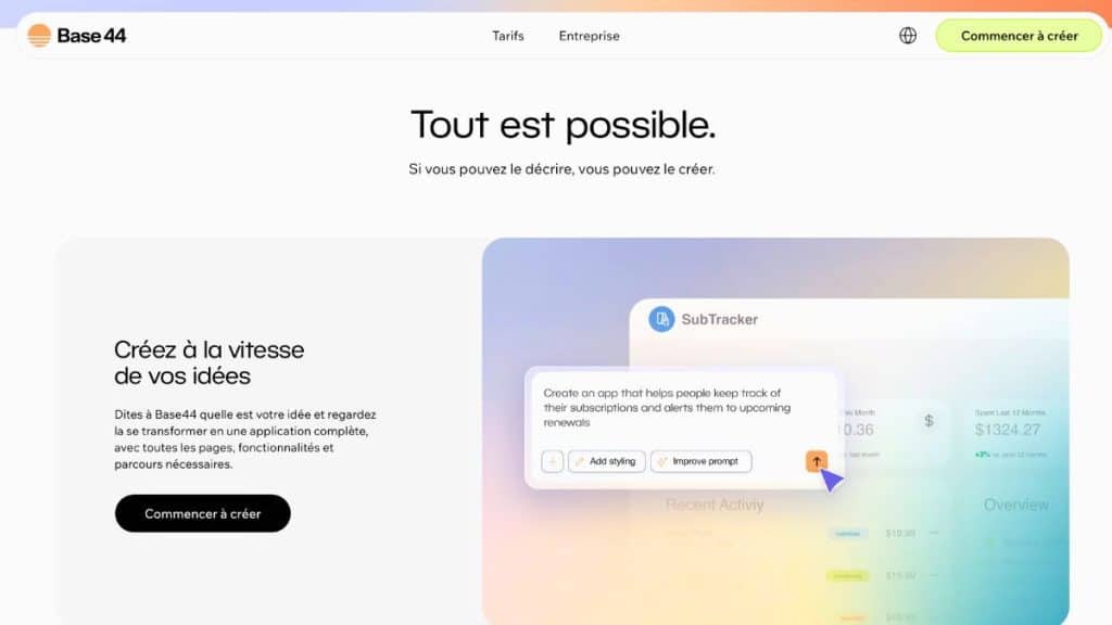 Base44 avis - application générée et déployée instantanément sans code