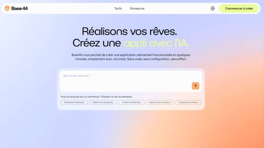 Interface Base44 - créer une application IA sans coder en quelques minutes
