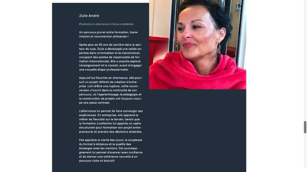 Témoignage de Julie André sur sa reconversion professionnelle comme fleuriste avec LiveMentor