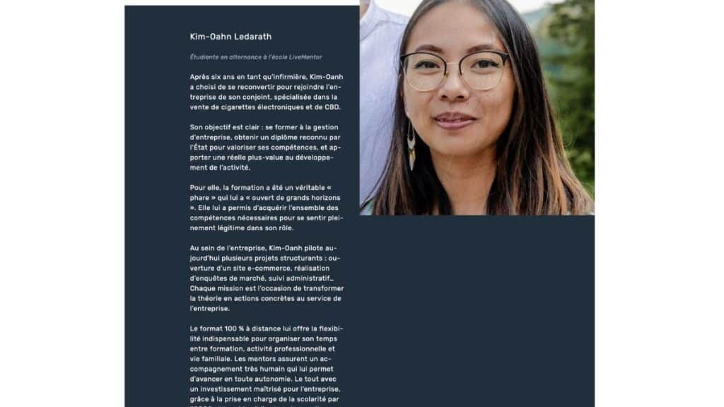 Témoignage de Kim-Oanh Ledarath, ancienne infirmière en reconversion avec la formation LiveMentor
