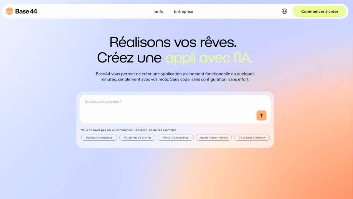 Interface Base44 - créer une application IA sans coder en quelques minutes
