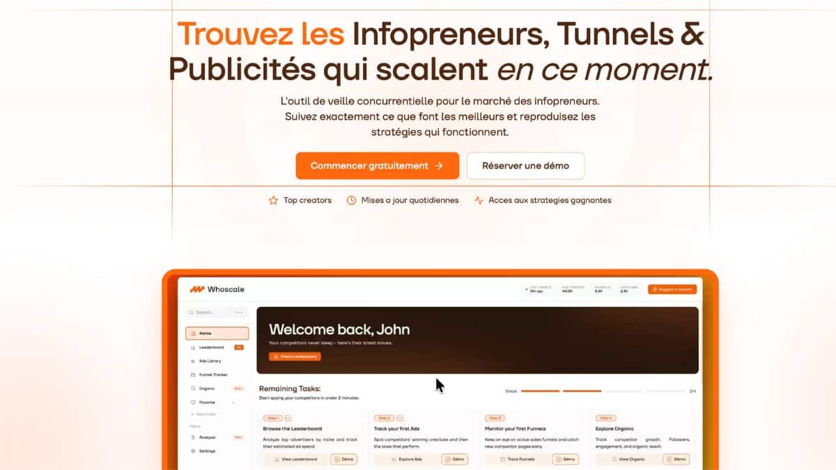 Interface Whoscale – tableau de bord de veille concurrentielle