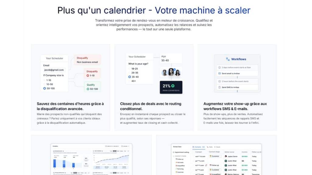 Fonctionnalités iClosed : disqualification avancée, routing conditionnel et workflows automatisés SMS et email pour augmenter le show-up