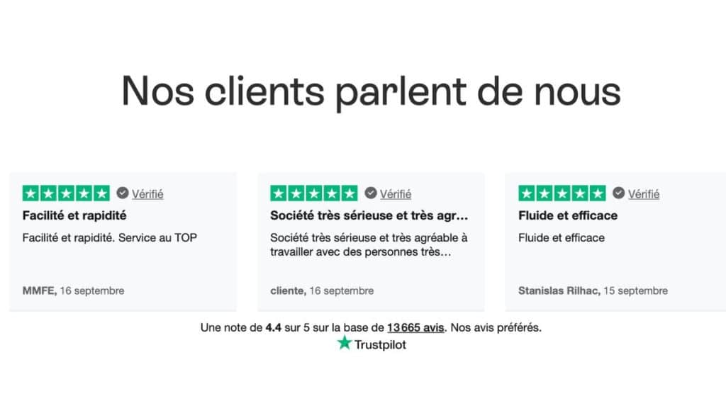 Avis LegalPlace sur Trustpilot avec une note de 4,4 sur 5 basée sur 13 665 avis