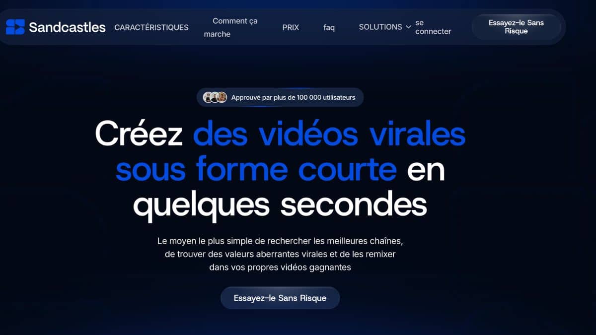 Page d'accueil officielle de Sandcastles AI, approuvée par plus de 100 000 créateurs et marques